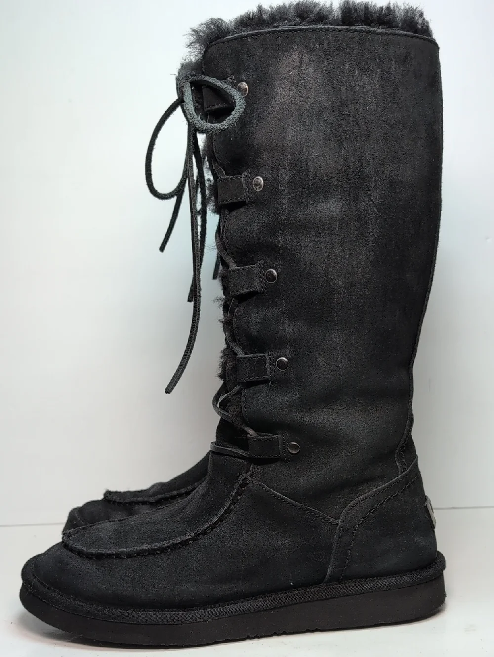 UGG Australian Appalachian lace up tall black suede boots womans size 9 EU 40